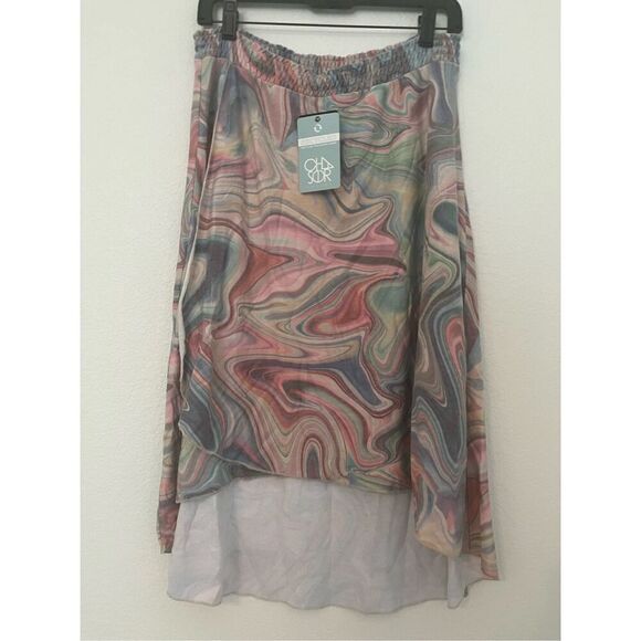 Chaser Dresses & Skirts - Womens Chaser Recycled Cozy Knit Smocked Hi Lo Circular Flounce Midi Skirt NEW